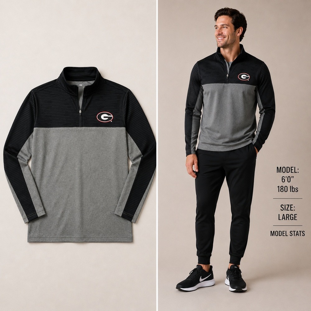 Fanatics Georgia Bulldogs‎ Mens Large Quarter Zip Pullover Black Gray NCAA 749
